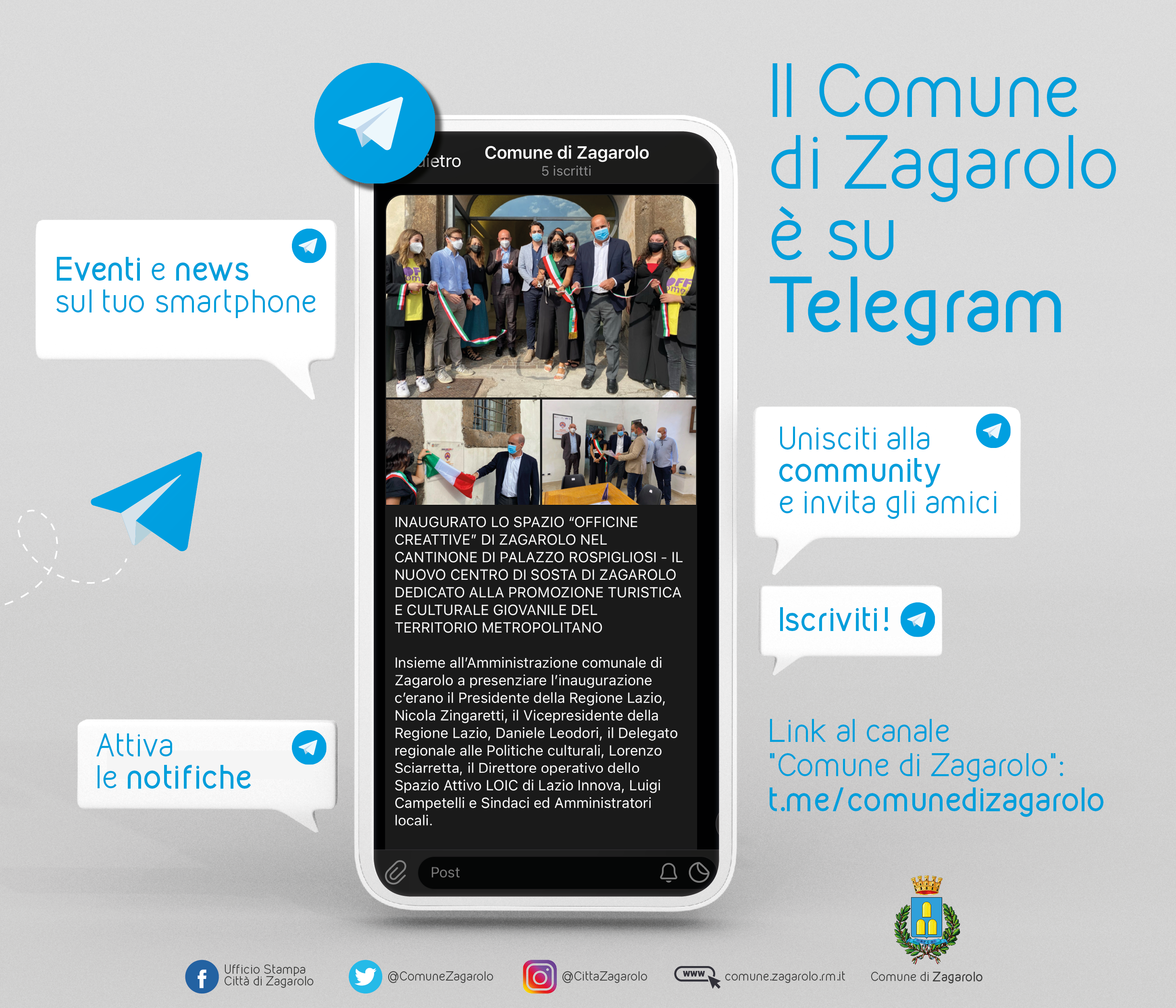 NASCE IL CANALE TELEGRAM DEL COMUNE DI ZAGAROLO